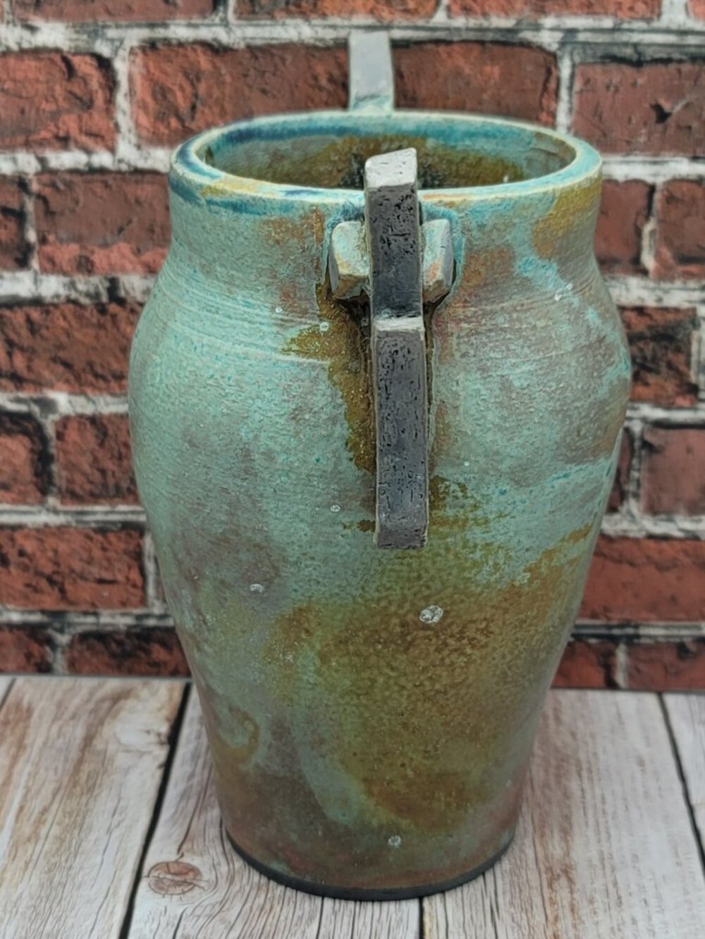 Handcrafted Signed CLAYWORKS Raku Vase, Amphora Shape - Picture 4 of 8